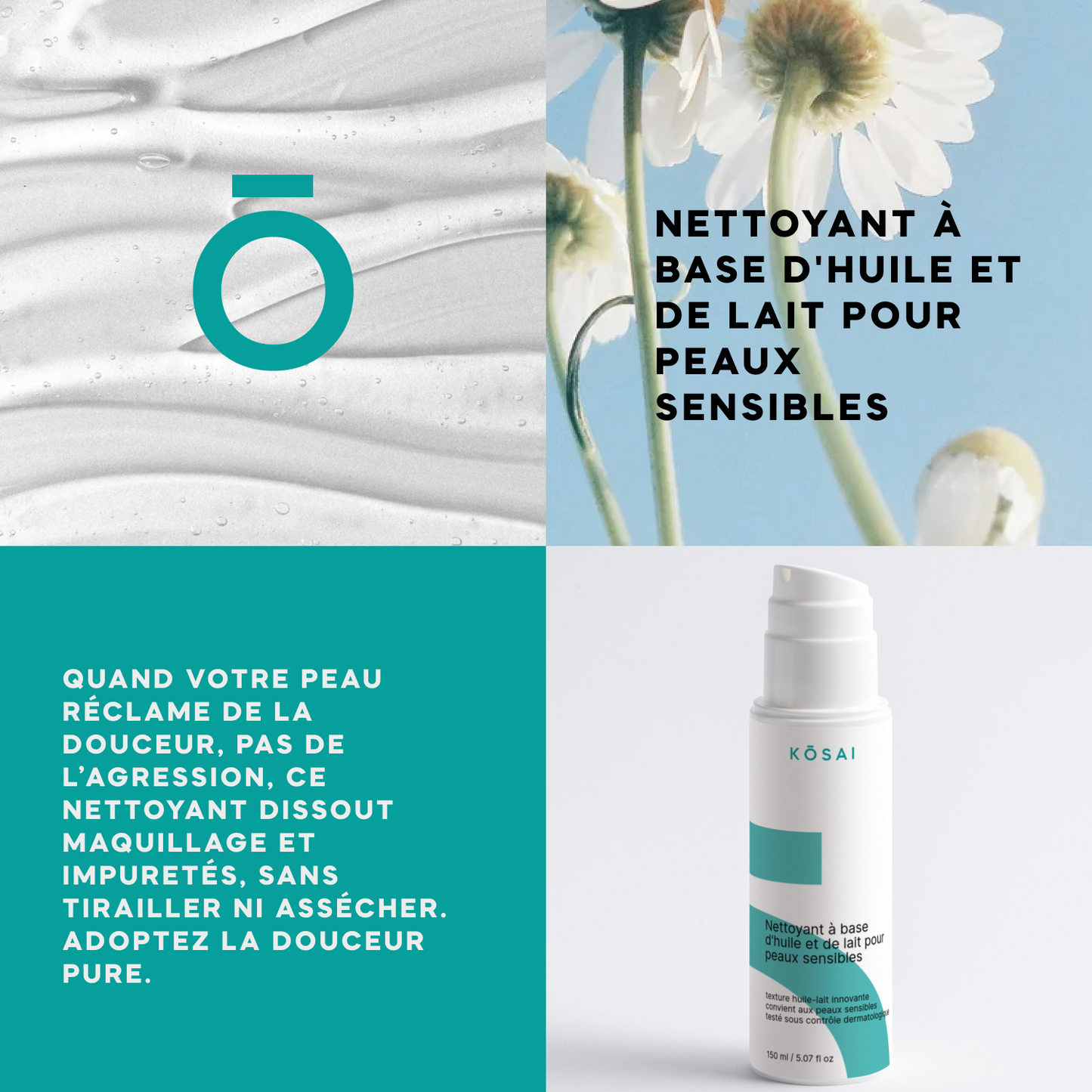 Nettoyant à base d'huile et de lait pour peaux sensibles